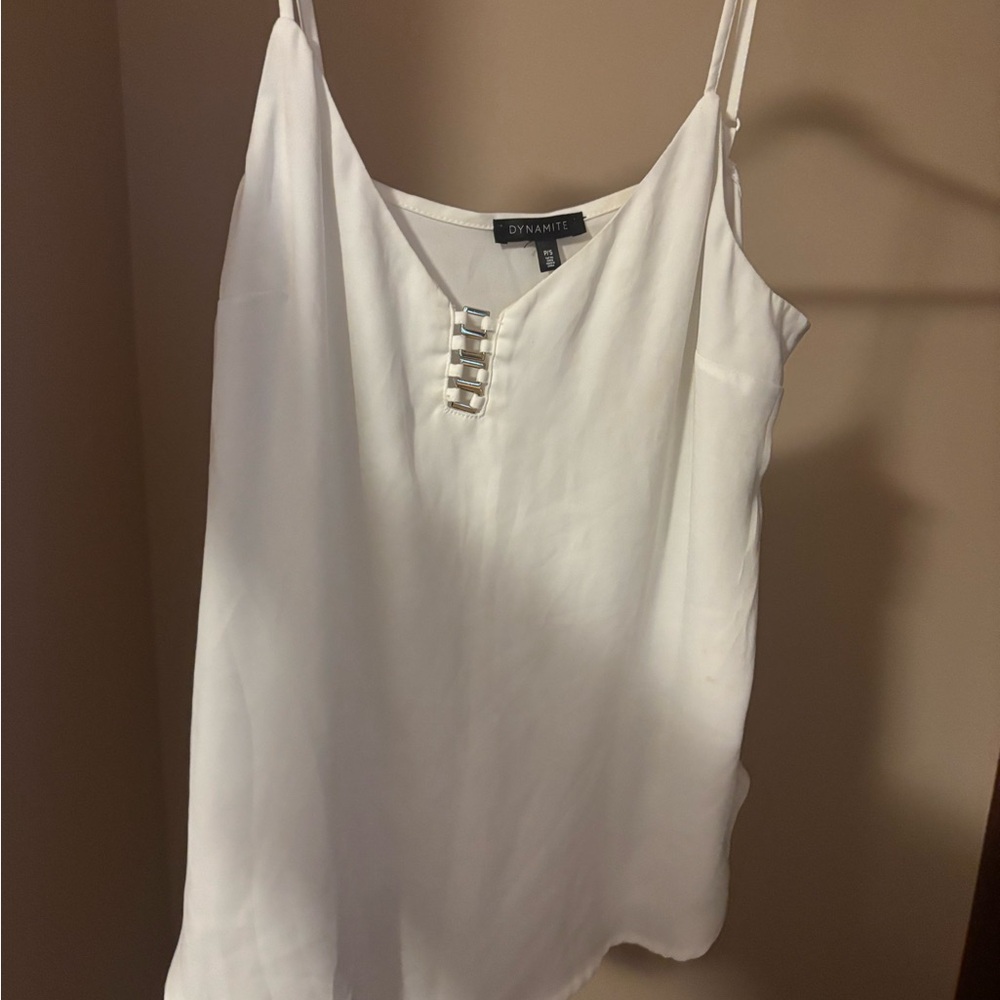 white v-neck womens tank with gold detail